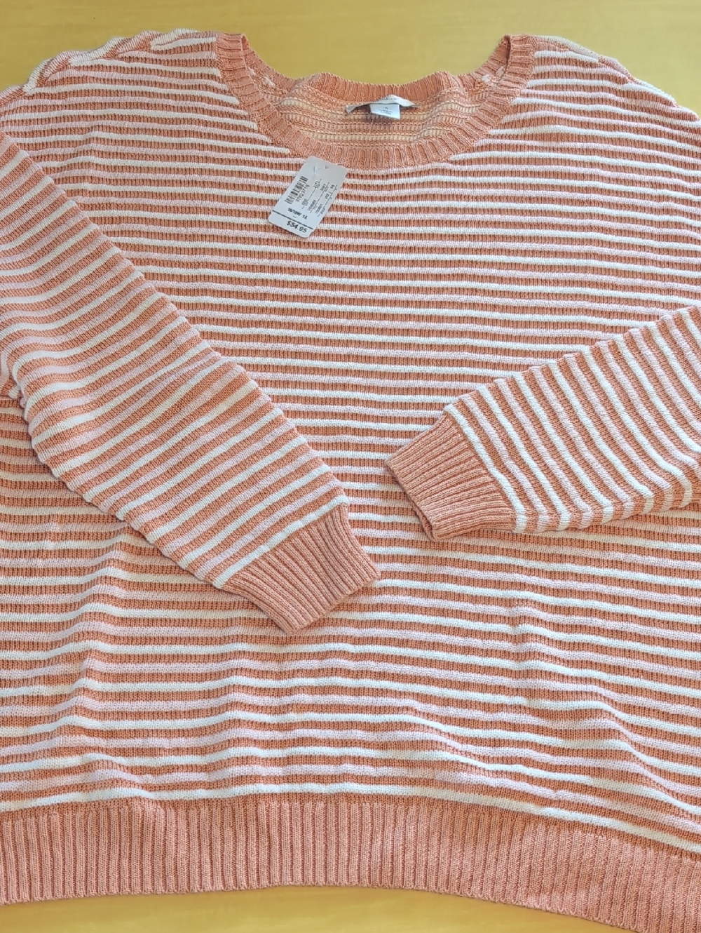 CJ Banks Peach and White Striped Crewneck Sweater